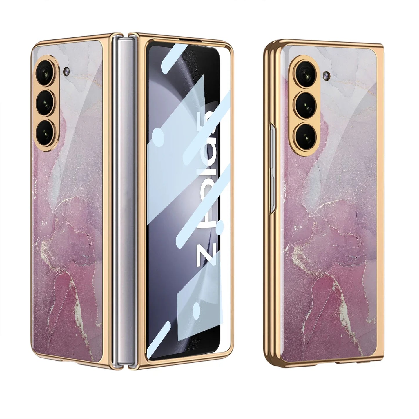 GKK Electroplated Painted Tempered Glass Case For Samsung Galaxy Z Fold 5 With Screen Glass Hard Cover For Galaxy Z Fold5 4 Case
