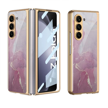 GKK Electroplated Painted Tempered Glass Case For Samsung Galaxy Z Fold 5 With Screen Glass Hard Cover For Galaxy Z Fold5 4 Case