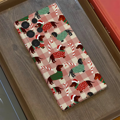 Christmas Dachshund Dog Phone Case for Samsung Galaxy S25 S24 S23 Ultra Plus A35 A55 Glossy HD Hard Cover Film Shell