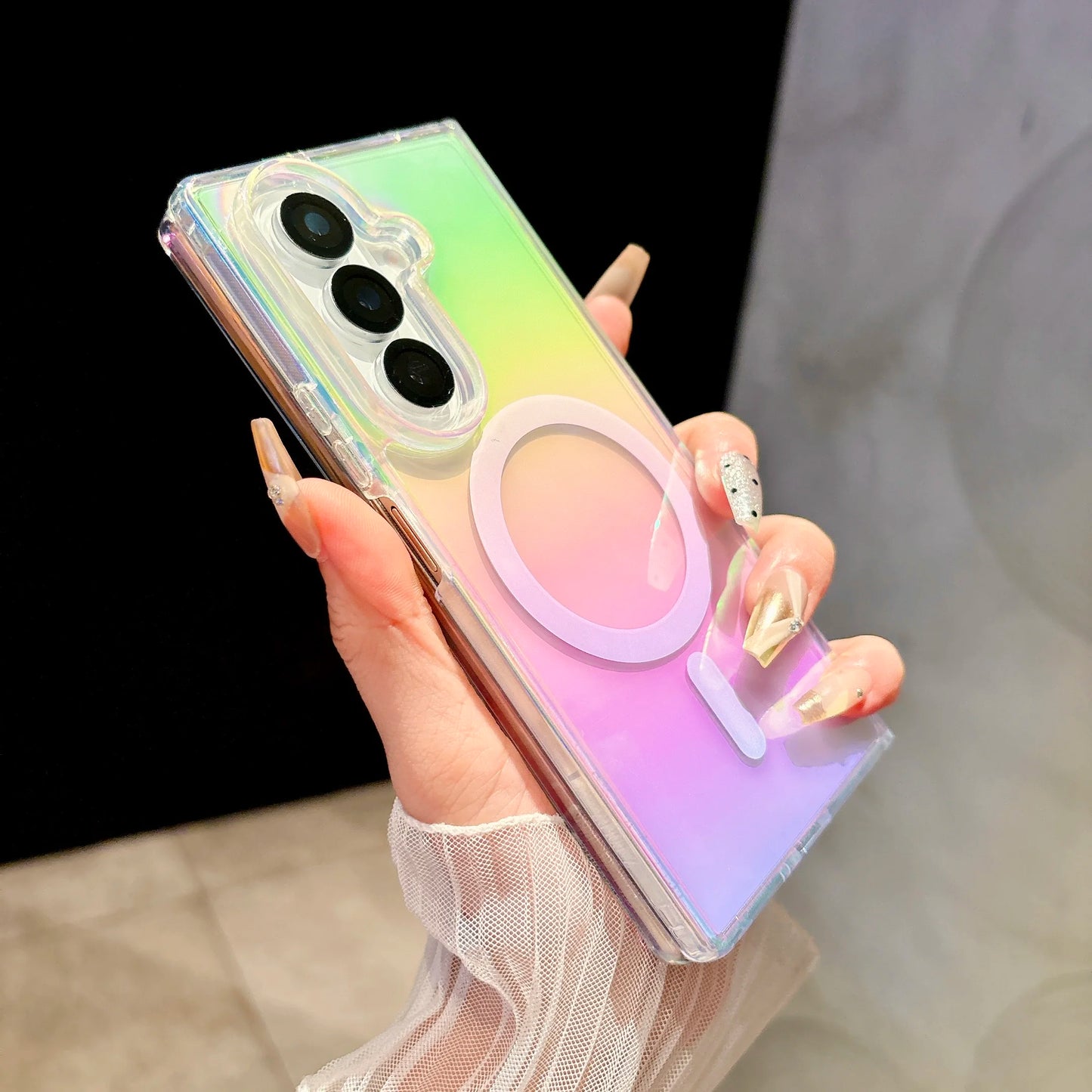 Gradient Aurora Rainbow Laser Magnetic for Magsafe Case for Samsung Galaxy Z Fold 7 6 5 4 3 ZFlip 7 6 5 4 3 Clear Colorful Cover