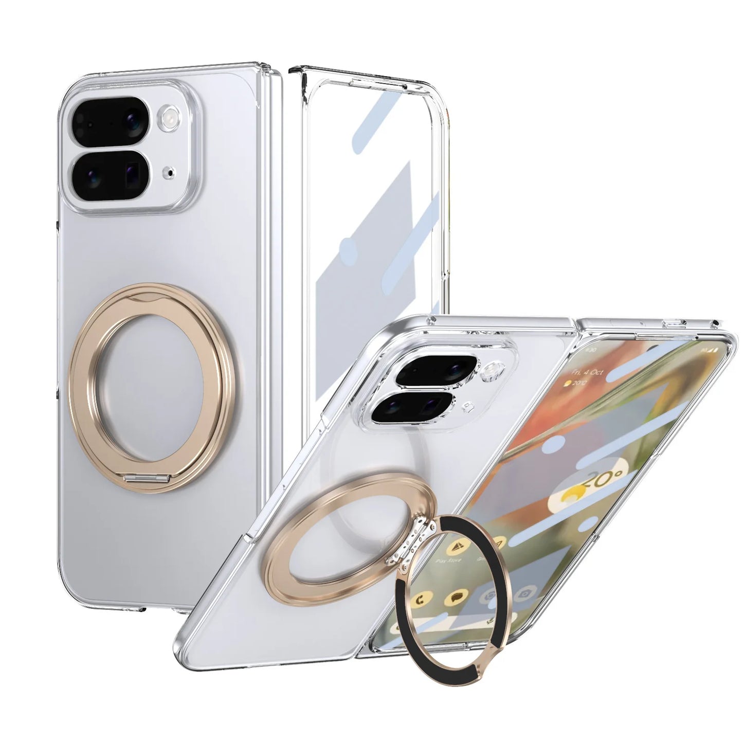 Cases For Google Pixel10Pro Fold Phone Case Magnetic Wireless Charger with A Rotating Bracket PC Material Transparent Full Cover
