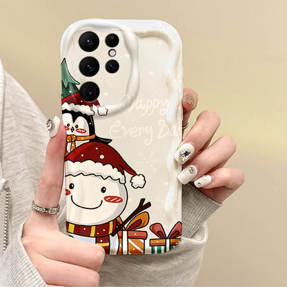 Cute Christmas Tree Snowman Phone Case For Samsung Galaxy S25 S24 S23 S22 Ultra Plus S21 FE A73 A72 A55 A54 Soft Silicone Cover