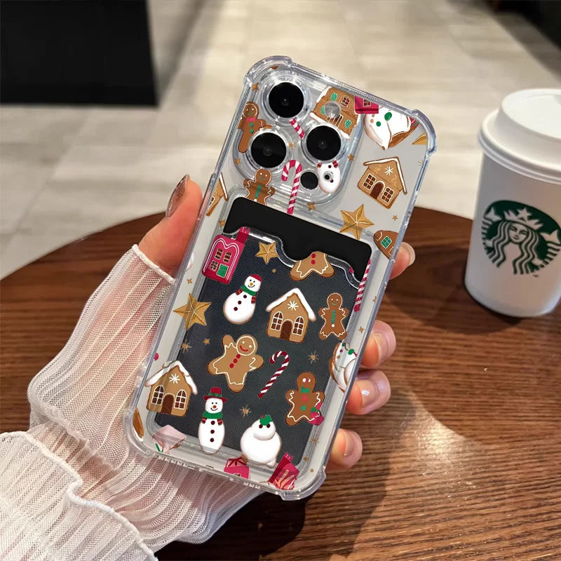 Cartoon New Year Christmas Santa Clear Phone Case for Samsung Galaxy S25 Ultra S24 FE S23 S22 S21 S20 Plus Wallet Card Bag Cover