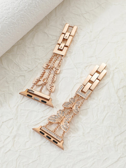 Metal Strap For Apple Watch Band Ultra 4mm 45mm 40mm 41mm 49mm Bling Butterfly Bracelet Chain for iWatch Series 9 8 7 6 5 SE 4 3