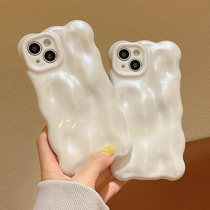 Japan Korea 3D Meteorite Pearl Cream White Soft IMD Phone Case For iPhone 14 15 16 13 12 Pro Max 11 Fashion Wave Bumper Cover