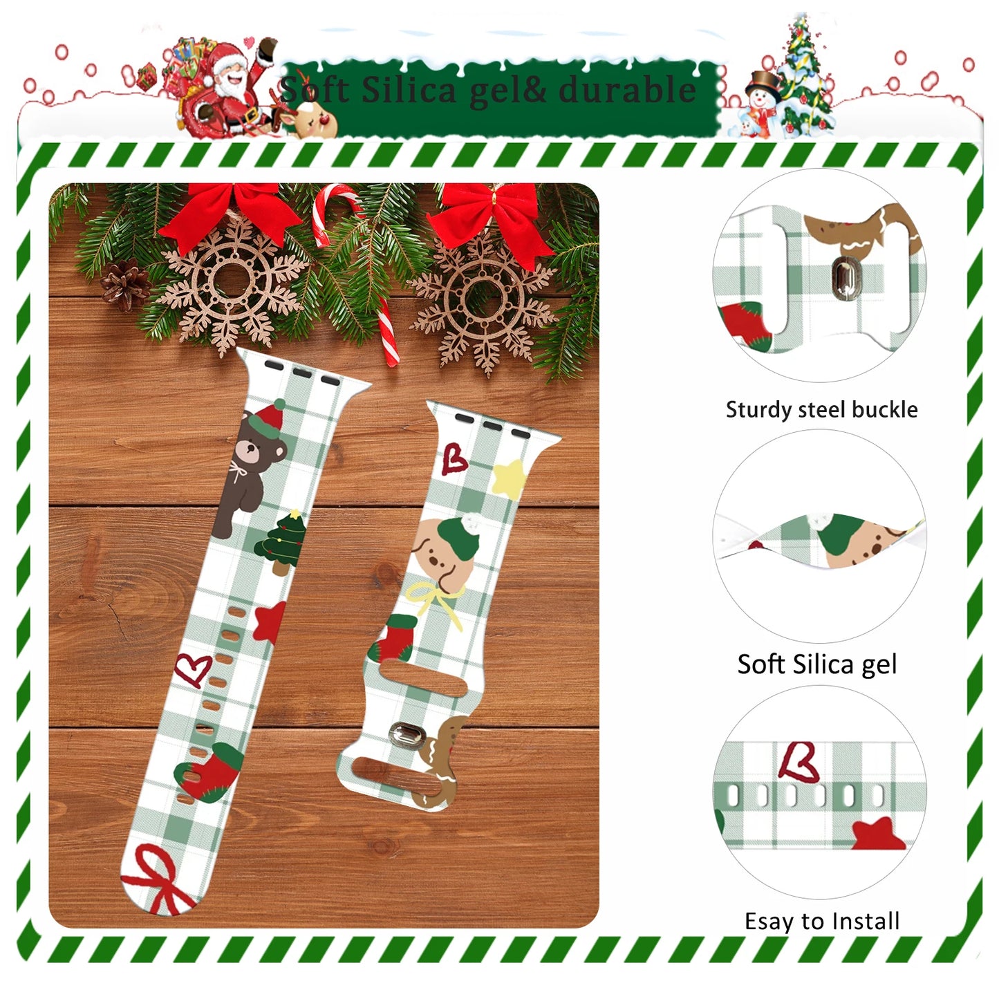 Little Dog Christmas Printed Strap for Apple Watch 11 10 9 Silicone Band Replaceable Bracelet for iWatch 46/44/42/41mm Watchband