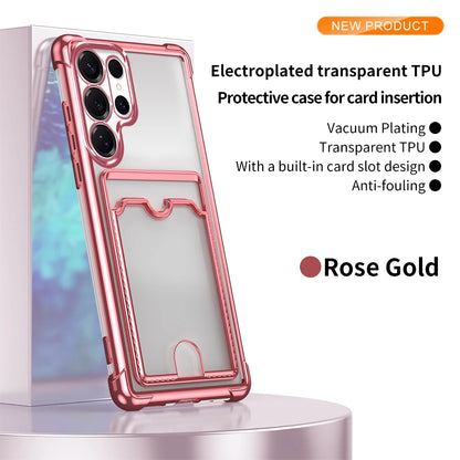 Luxury Plating Card Slot Holder Case For Samsung Galaxy S25 Edge S24 S23 Ultra S22 S21 S20 FE Clear Glitter TPU Soft Back Cover
