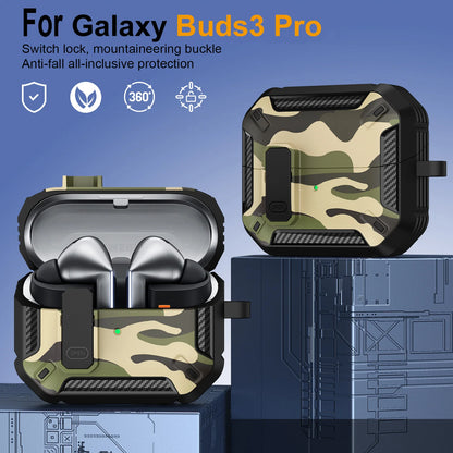 Stylish Camouflage Cover For Samsung Galaxy Buds 3 Pro Buds3 Pro Buzz 3 Pro Case With Lock Rugged Shell Armor Shockproof Sleeve