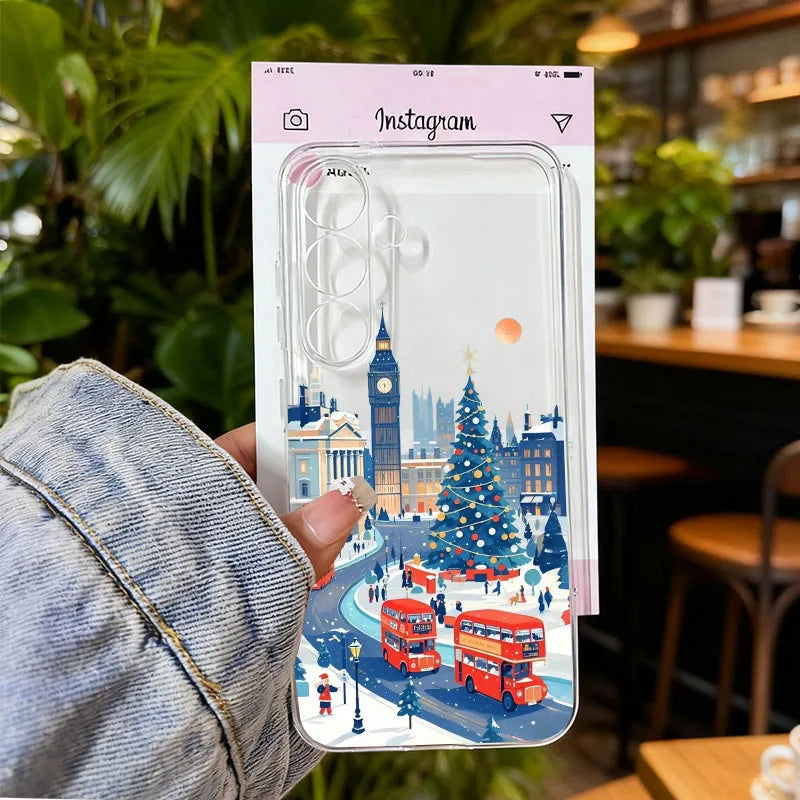 For Samsung Galaxy S25 Cute Winter Snow Case for Samsung S24 S23 Ultra S 25 24 Plus Christmas Tree Santa Claus Clear Phone Cover