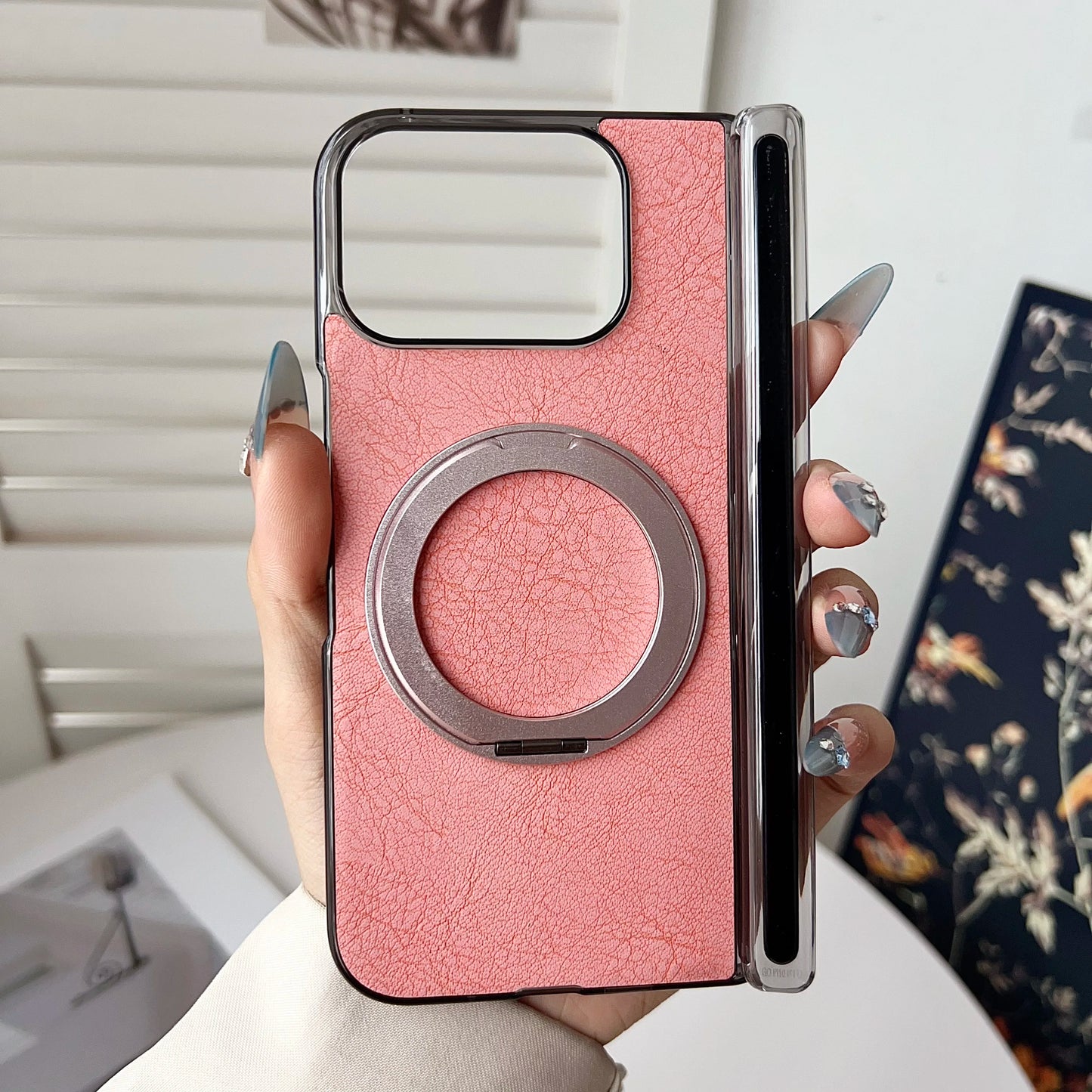 360° Rotatable Ring Holder Premium PU Leather Magnetic Wireless Charging Kickstand Back Cover for Google Pixel 9 10 Pro Fold