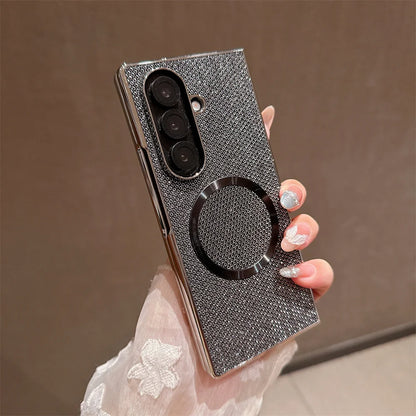 Luxury Magnet Magnetic Mini Diamond Glitter Phone Case For Samsung Z Fold 7 6 5 4 3 For Magsafe Wireless Charging Plating Cover