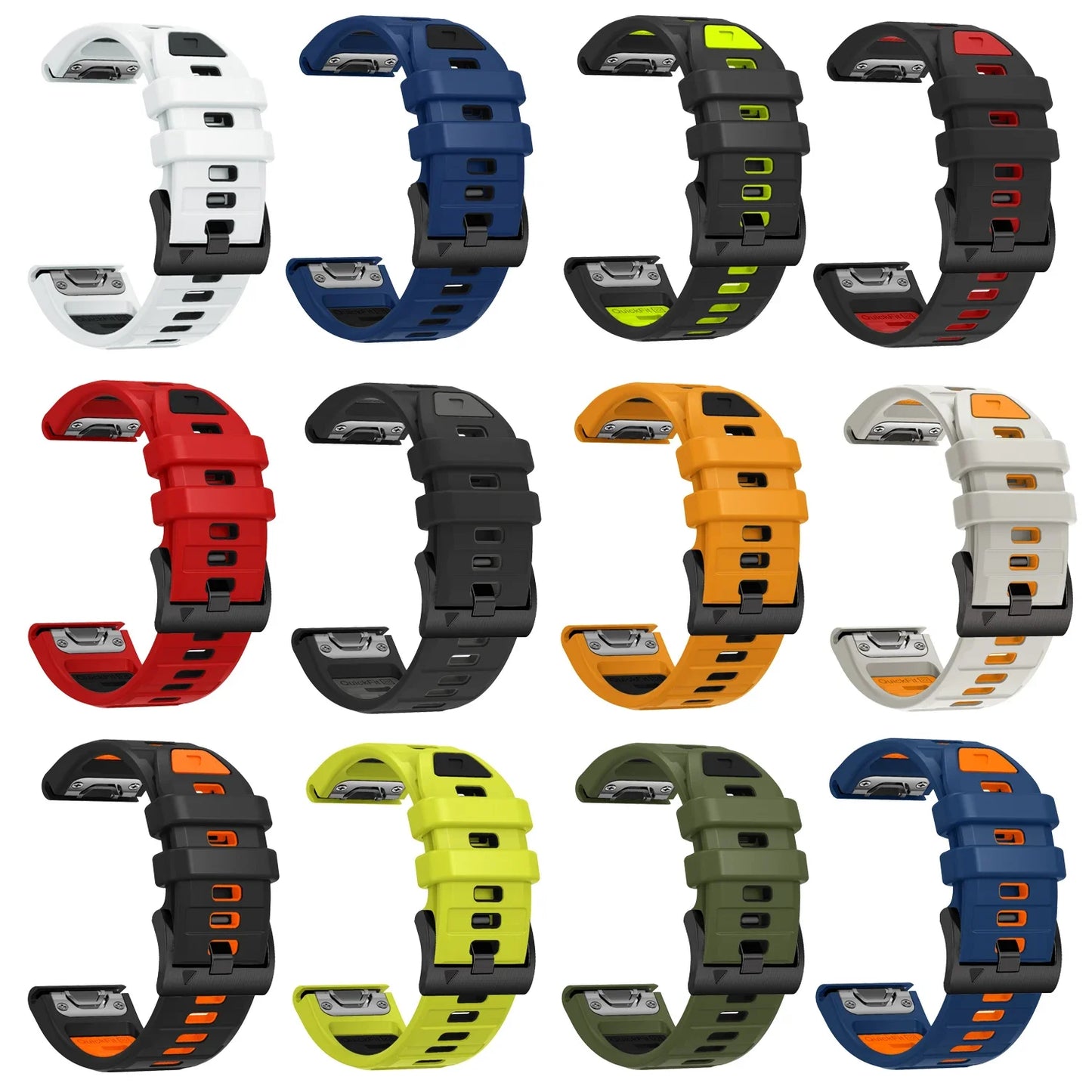 QuickFit 26mm 22mm 20mm Two Tone Silicone Strap for Garmin Fenix 7X 7 Pro 6X 6Pro 5X 5 Plus Bracelet for Fenix 8 51 47 43mm Band