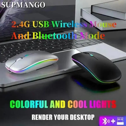 Wireless Mouse Rechargeable Silent LED Backlit Mice PC Laptop Computer Mous 2.4Ghz Receiver Bluetooth Dual Mode Optical Mice - covers4phones