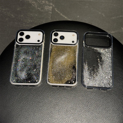 Glitter Quicksand Bling Phone Case for iPhone 17 Air 16 15 14 13 Pro Max Plus Shockproof Camera Bumper Shiny Silver Back Cover