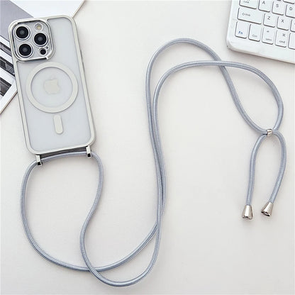 Luxury Necklace Cord Rope Lanyard Plating Magnetic Clear Phone Case For iPhone 16 14 11 12 13 15 Pro Max For Magsafe Soft Coverd