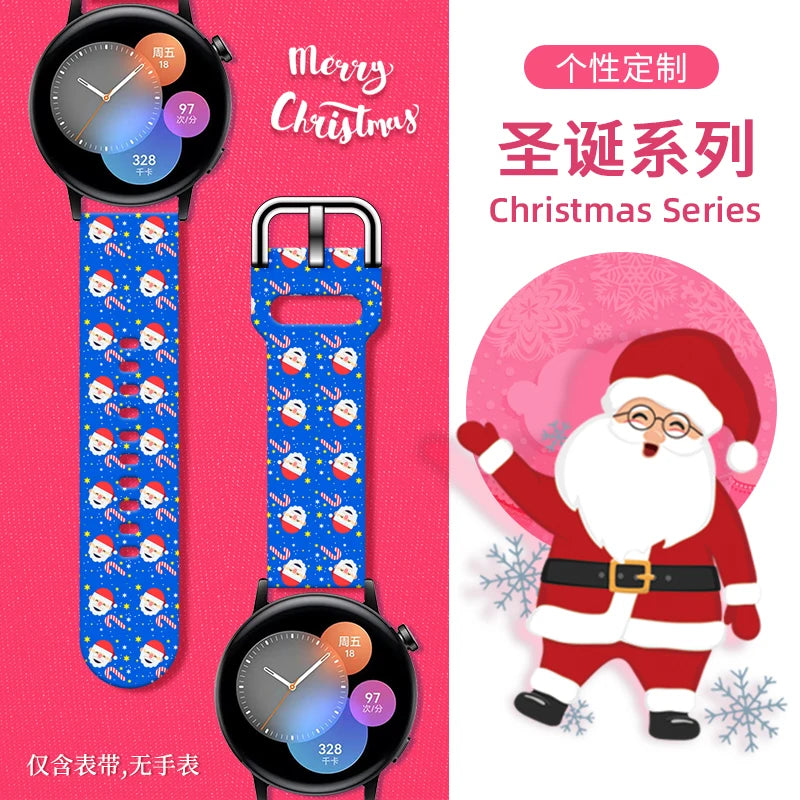 20MM Christmas Series 4 Printed strap for Samsung Galaxy Watch 7/6 40mm 44mm Band Replaceable Bracelet for Xiaomi Huawei Watch