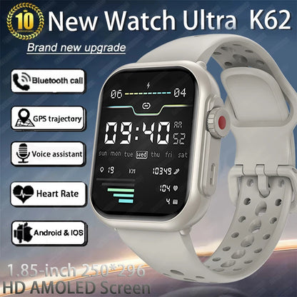 Watch Ultra K62 Men Women 1000mAh AMOLED 100+Sport Heart Rate HD Bluetooth Call GPS Track Waterproof Smart Watch For iOS Android