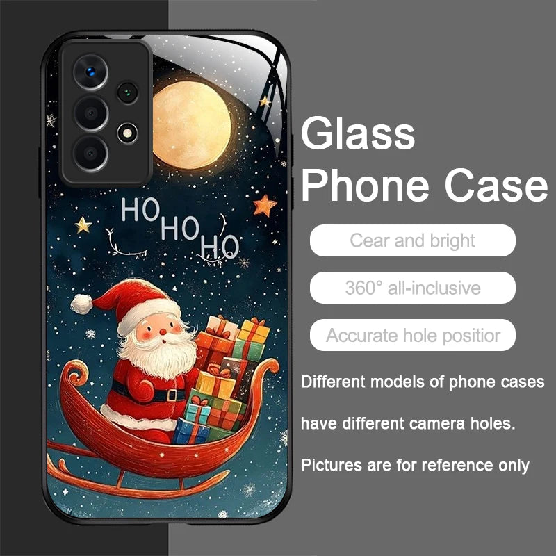 Merry Christmas Santa Claus Pattern Tempered Glass Phone Case for Samsung Galaxy S25 Ultra S24 S23 Plus S22 S21 S20 FE A56 Cover