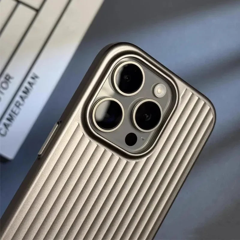Matte Natural Titanium Grating Hard Phone Case for IPhone 16 15 14 13 Pro Max Plus Full Cover Scratch-proof Rugged Back Cover