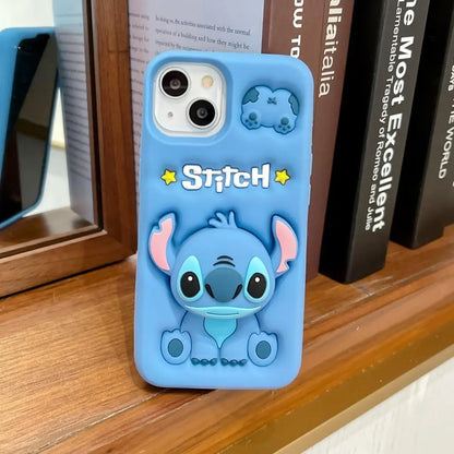 For iPhone 15 Pro Max 16 11 12 Pro 13 14 Pro Max 13Pro 3D Stitch Kitty Face Grip Tok Holder Cartoon Silicon Soft Phone Case