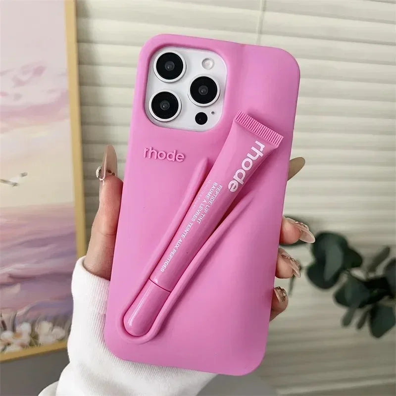 Fashion Lip Gloss Portable Silicone Shockproof Phone Case with Lipstick Suitable for IPhone 11 12 13 14 15 16 17 Pro Max Plus