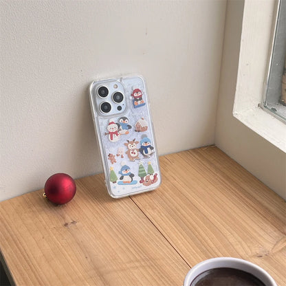 Cute Cartoon Santa Claus Snowman Shake Quicksand 3D Bling Glitter Phone Cover For iPhone 16 14 13 15Pro Max Christmas Case