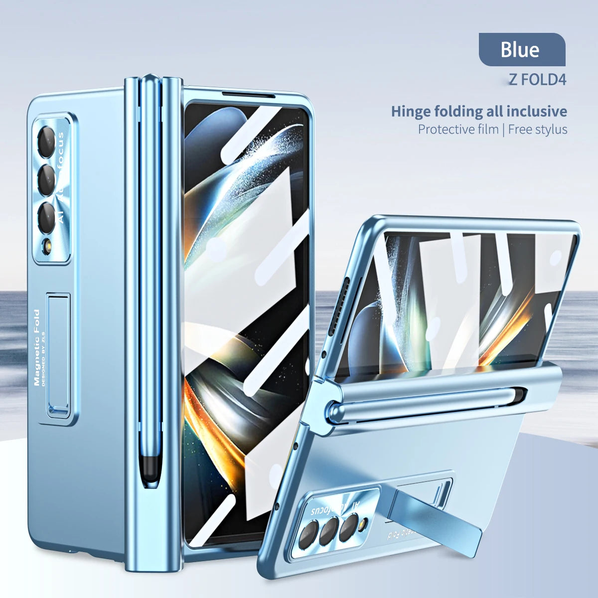 Plating Clear Hinge Magnetic Case For Samsung Galaxy Z Fold 4 5 with Pen Holder Full Screen Protector Phone Cover Fold 7 6 3 5G