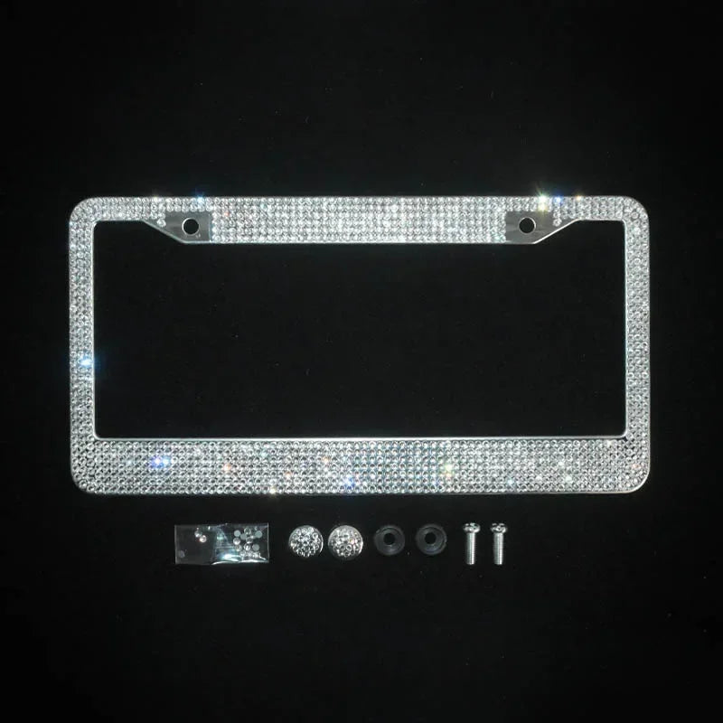 NEW Bling Crystal Car License Plate Frame Women Rhinestone License Plate Frame Cover Holder Car Accessories with Screw 31*16cm