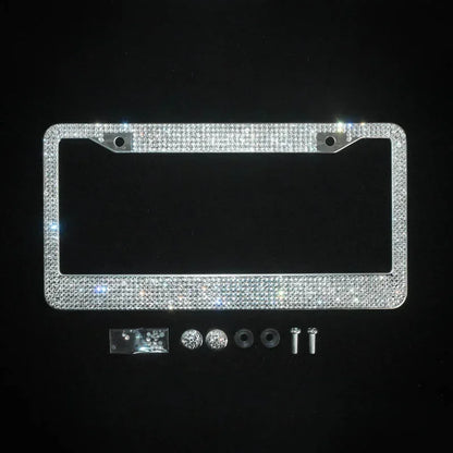 NEW Bling Crystal Car License Plate Frame Women Rhinestone License Plate Frame Cover Holder Car Accessories with Screw 31*16cm