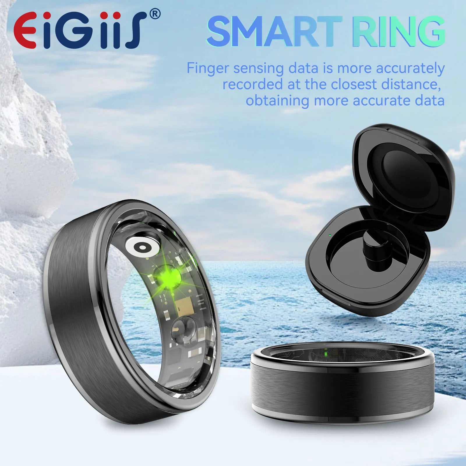 EIGIIS 2024 New Smart Ring Blood Oxygen Heart Rate Monitor IP58Waterproof Bluetooth-Compatible5.0 for Men Women for Android IOS - covers4phones