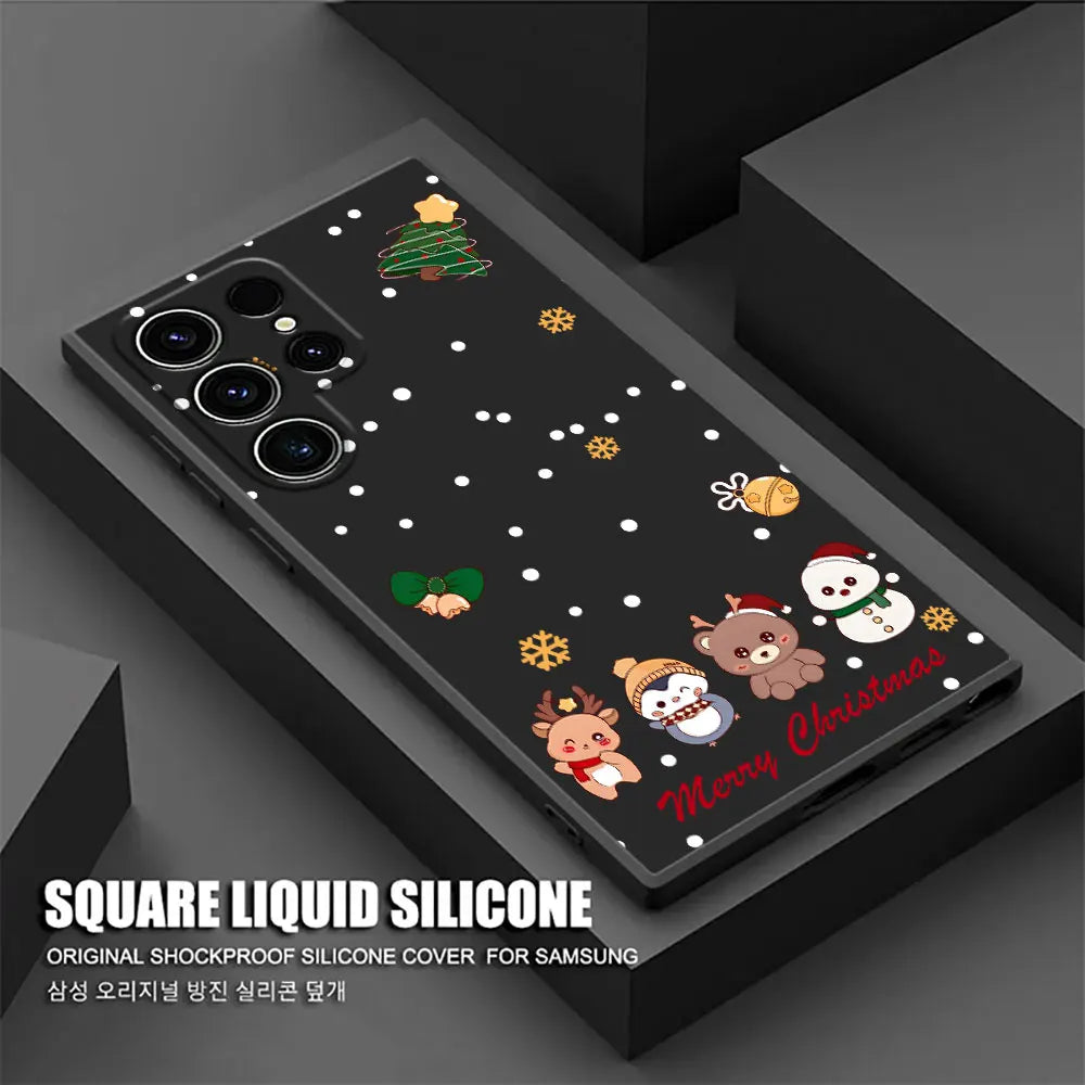 Cute Christmas Elk Snowman Phone Case For Samsung Galaxy S25 FE Cases S25 S24 S23 S21 Ultra S20 S24 FE S22 Plus Note 20 10 Cover