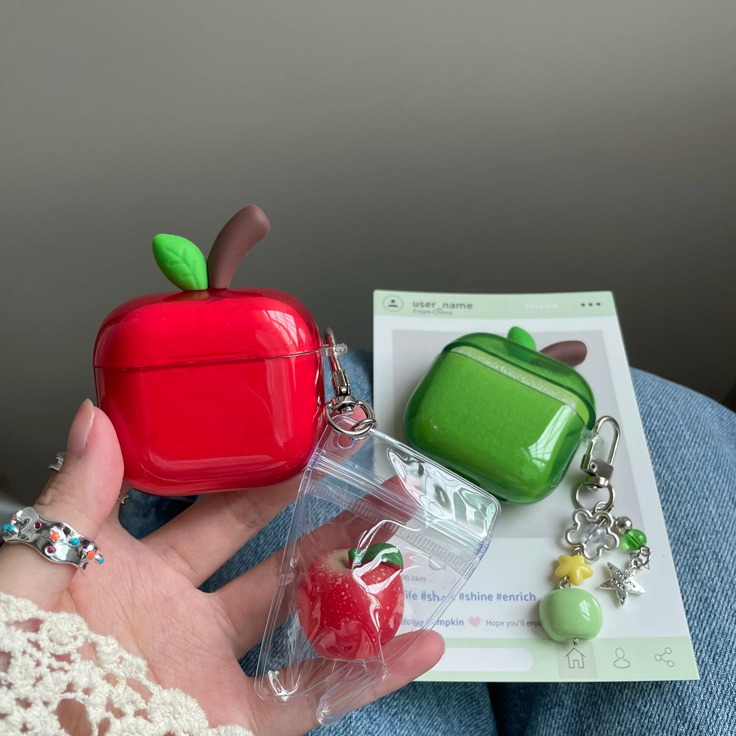 Translucent Red Green Apple Earphone Case for AirPods 1 or 2 3 4 Pro 2 3 Air Pods AirPod Pro2 Pro3 Soft Imd Cute Cover Pendant