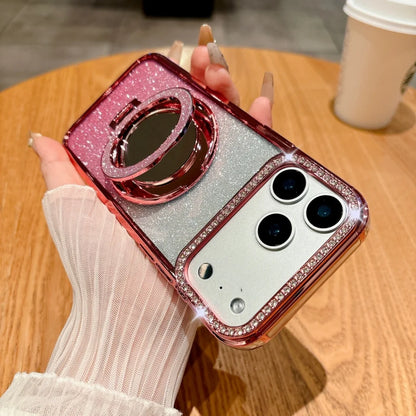 Luxury Diamonds Mirror Bracket Magsafe Case For iPhone Air 17 Pro 16 15 14 13 12 11 Pro Max Plus Gradient Glitter Magnetic Cover