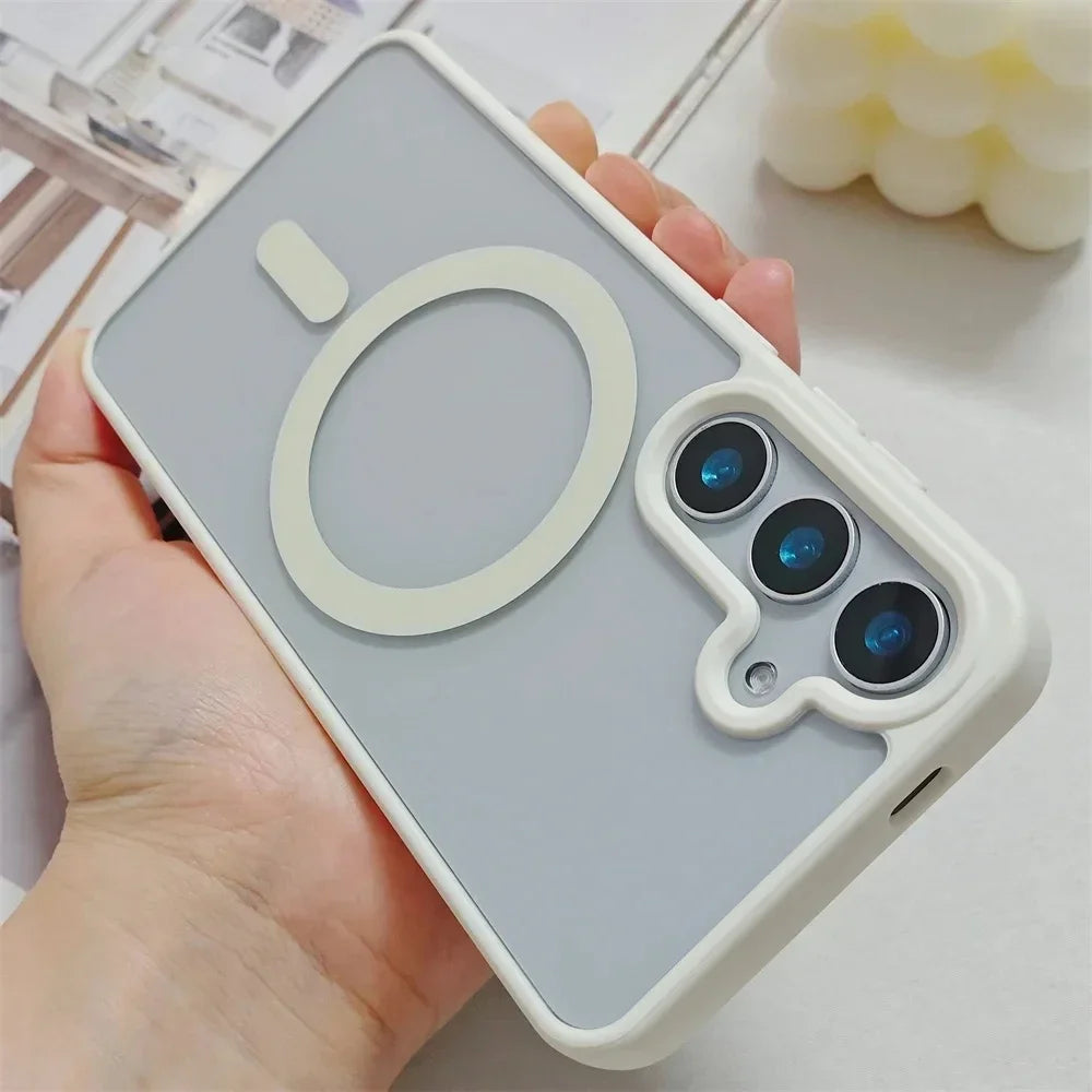 New Frosted Magnetic Case For Samsung Galaxy S25 Edge S25 S24 S23 FE S22 Plus Ultra For Magsafe Wireless Charger Protector Cover