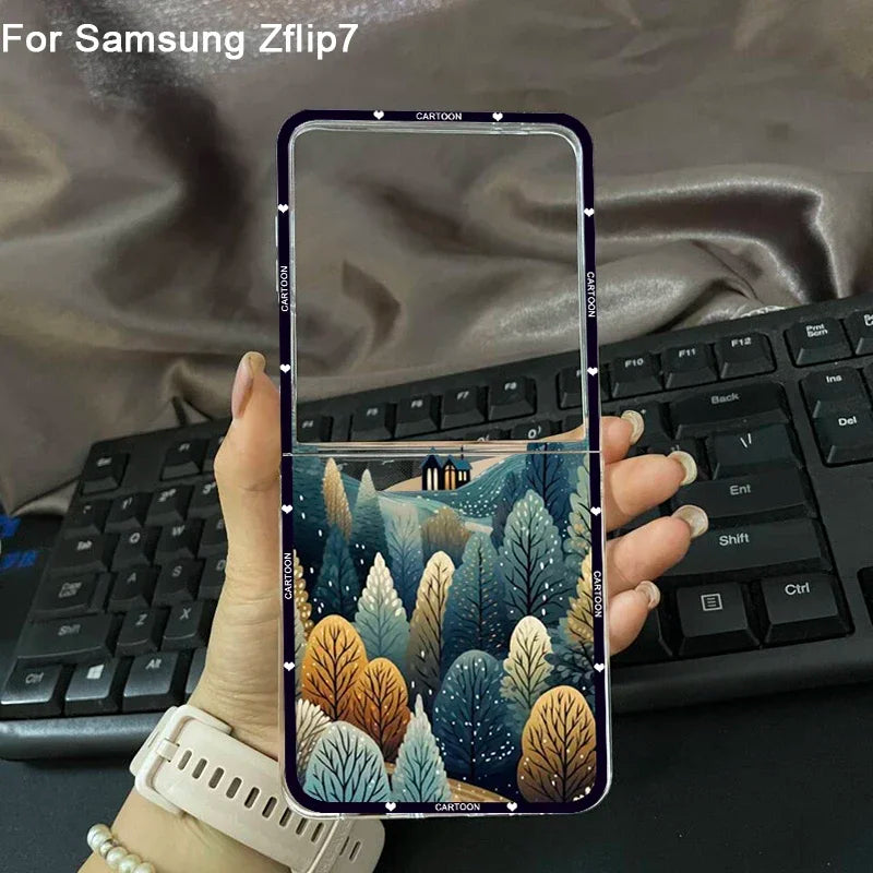 Winter Snow Merry Christmas Tree Phone Case For Samsung Galaxy Z Flip 7 Clear Hard Folding Cover For Samsung Galaxy Z Flip7 Bag