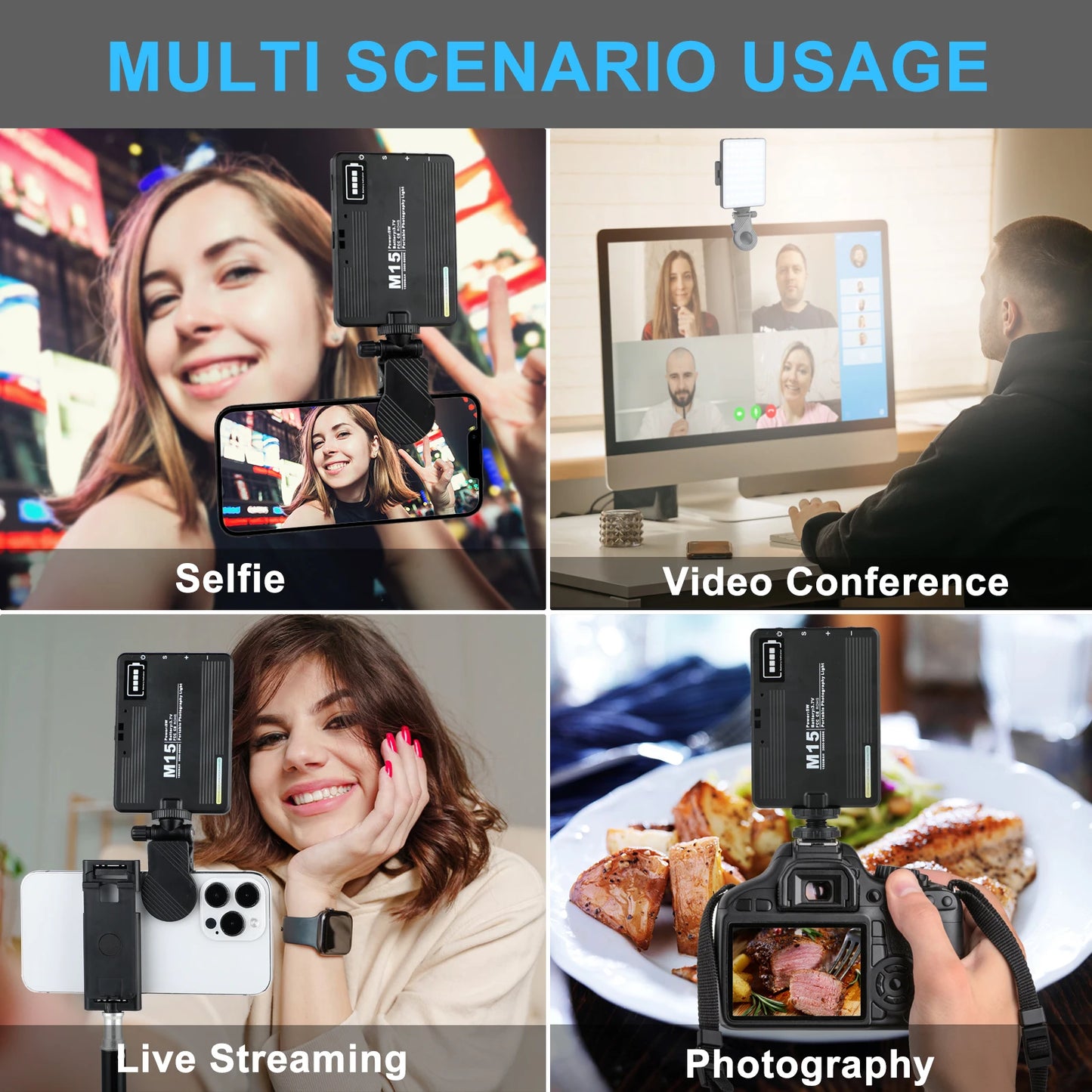 Selfie Light with Front & Back Phone Clip, 72 LED Rechargeable Video Light for Phone iPhone iPad Laptop Camera