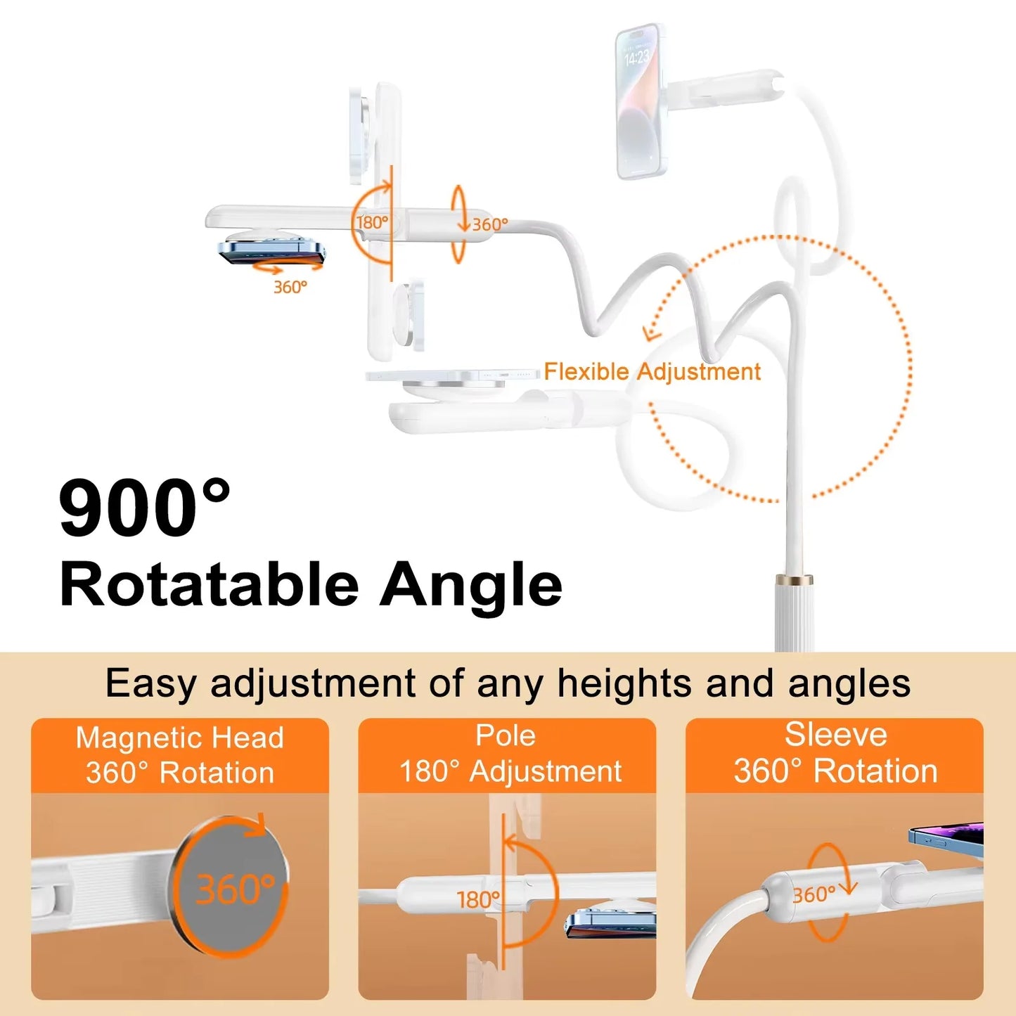 Eary Gooseneck Phone Stand Holder For Bed Kitchen Magnetic Kickstand Adjustable Long Arm Flexible Lazy Bracket For 4-7In Devices