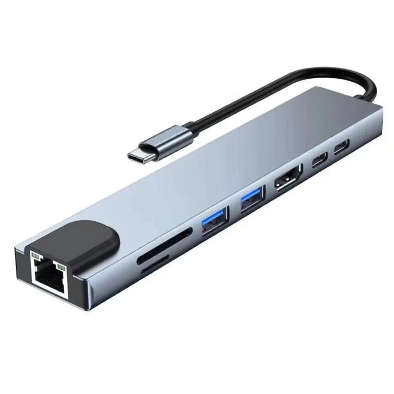 USB 8-in-1 Type-C 3.1 to 4K HDTV Adapter Hub with SD/TF/RJ45 Card Reader, Supports PD Fast Charging