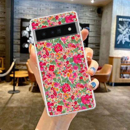 Phone Case For Google Pixel 9 8 7 6 9A 8A 7A 6A 5 4 5A 4A 3A Pro XL Soft Clear TPU Transparent Cover flower art