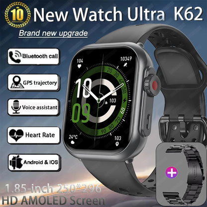 Watch Ultra K62 Men Women 1000mAh AMOLED 100+Sport Heart Rate HD Bluetooth Call GPS Track Waterproof Smart Watch For iOS Android