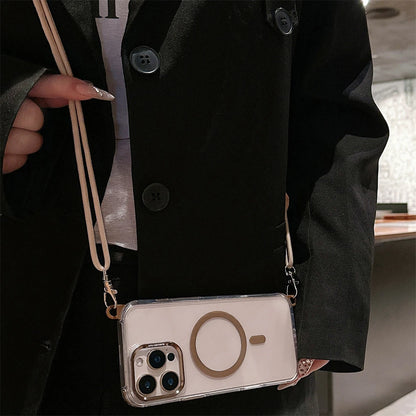 Crossbody Lanyard Necklace Transparent Magnetic For Magsafe Phone Case for iPhone 15 11 12 13 14 16 Pro Max Plus Anti-lost Cover