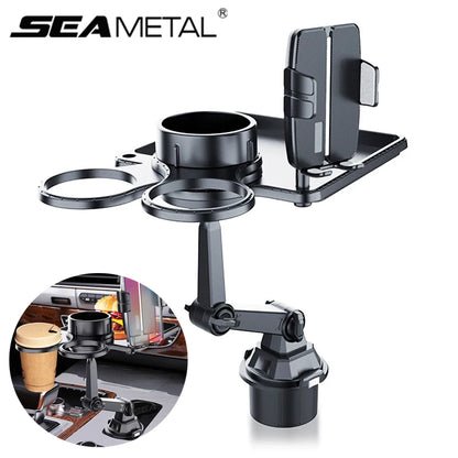 SEAMETAL Car Cup Holder Expander Tray With Dual Cup Holder Organized Table Food Car Tray Portable 360 Adjustable Drink Stand