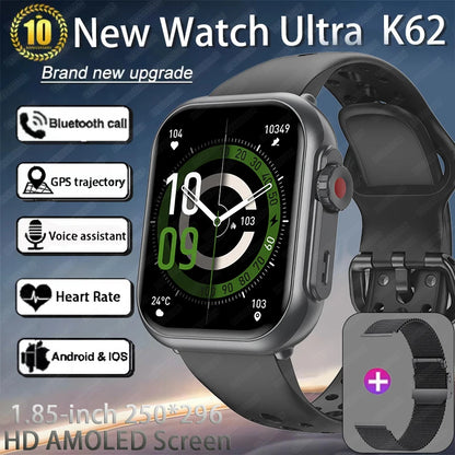 Watch Ultra K62 Men Women 1000mAh AMOLED 100+Sport Heart Rate HD Bluetooth Call GPS Track Waterproof Smart Watch For iOS Android