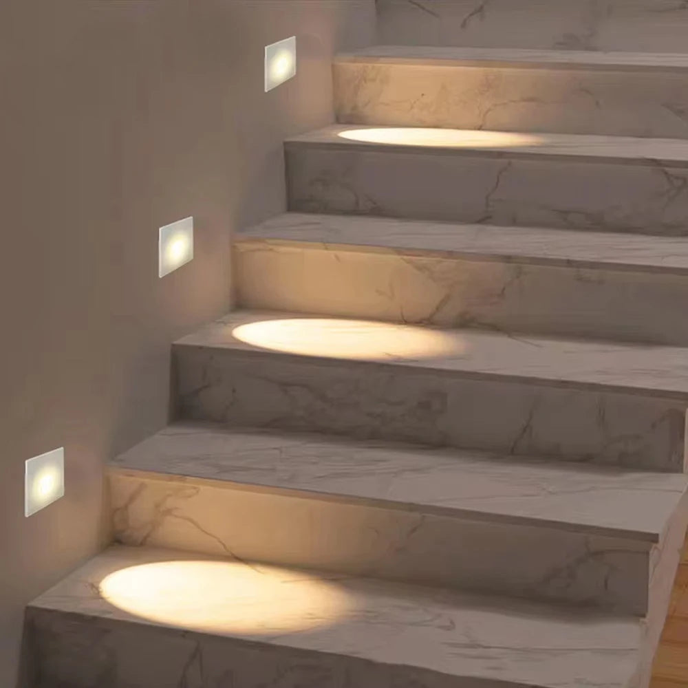 Embedded Stair LED Light Smart Glass Nightlights PIR Motion Sensor Bedroom Indoor Wall Sconce Balcony Step Corridor Radar Sensor