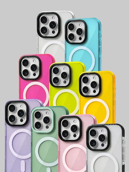Transparent Neon Color MagSafe Phone Case for iPhone 15 16 Pro Max 15pro 13 14 12 11Wireless Charging Soft Silicone Bumper Cover