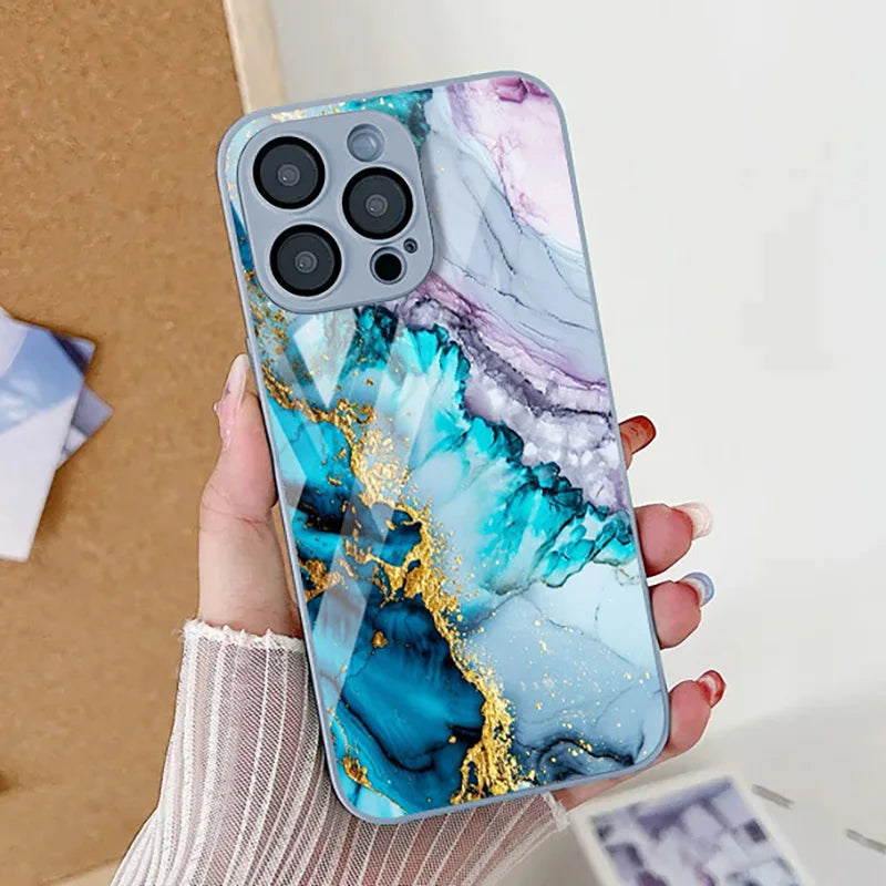 Marble Pattern Phone Case For iPhone 16 Pro Max Case iPhone 15 13 11 12 14 Pro Max 16e X XR XS 7 8 Plus SE Tempered Glass Cover