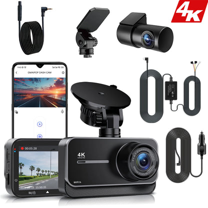4K Dash Cam for Cars Car Camera Dash Cam WIFI Camera for Car Front and Rear Dash Camera Black Box 24H Parking Mode Recorder