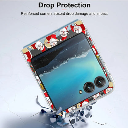 Christmas Phone Case For Motorola Razr 50 40 Ultra Razr 60 Ultra 50 40 Clear Hard PC Folding Shockproof Snowman Patterned Cover
