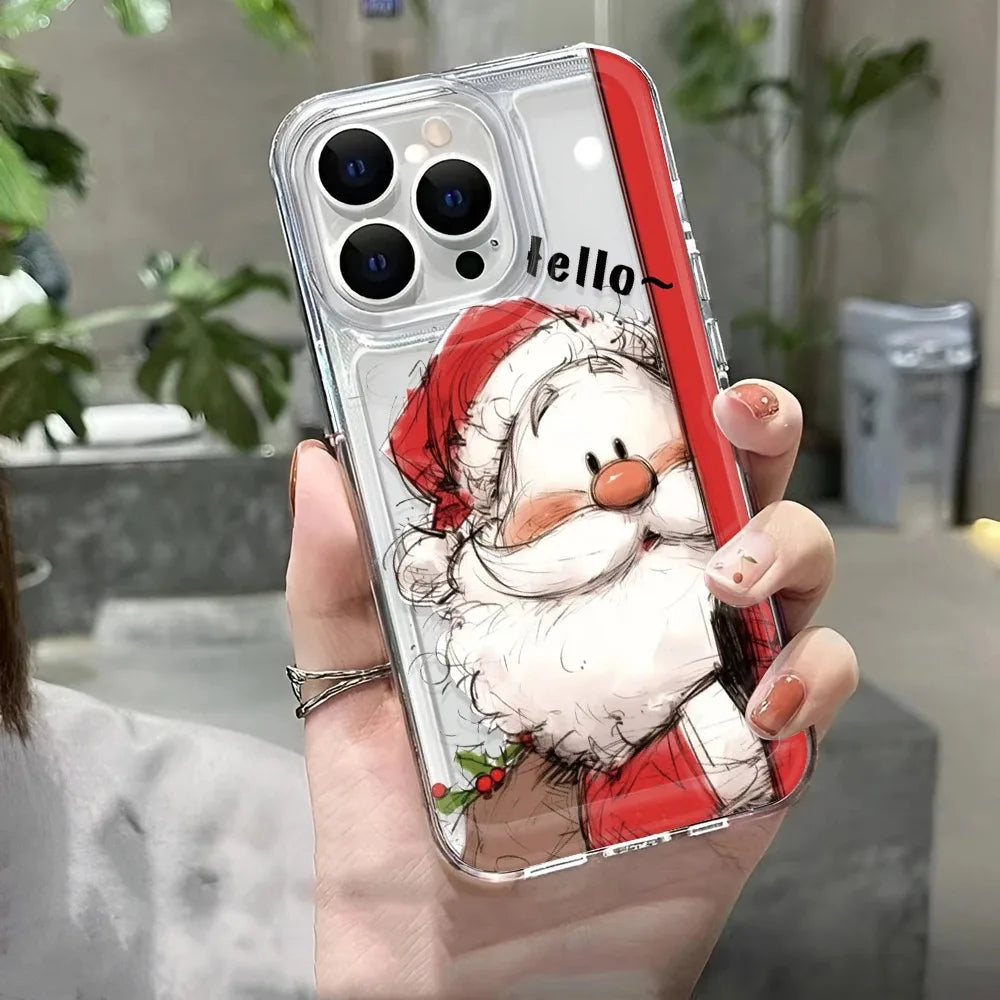 Hello Christmas Santa Claus Phone Case For iPhone 17 16 15 14 Plus 13 12 11 Pro Max 17Air Christmas Pattern Clear Phone Cover