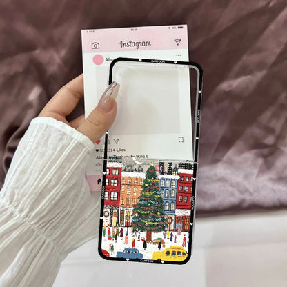 Winter Snow Landscape Phone Case For Samsung Galaxy Z Flip 7 Christmas Street Scenery Clear Hard Folding Cover For ZFlip7 Fundas